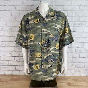Tommy Bahama Shirt Men's XL 100% Silk Button Up Camp Shirt Hawaiian Green Vtg
